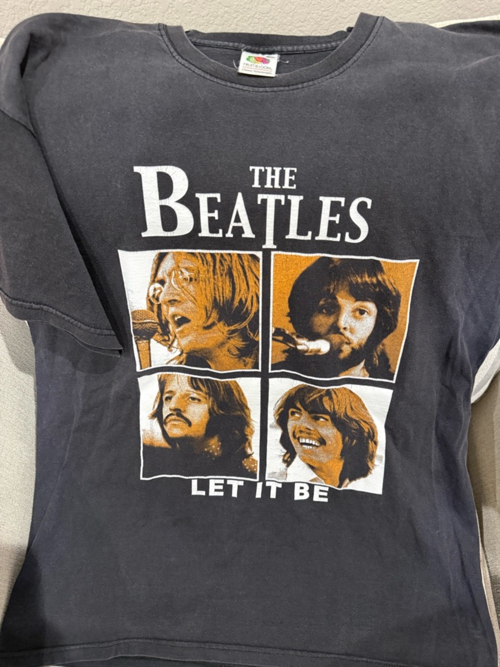 Fruit of the Loom Black Beatles Graphic Tee with White Print